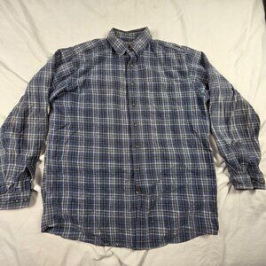 Vintage L.L. Bean Mens Tall Large Plaid Button Up Shirt Blue Cotton Long Sleeve